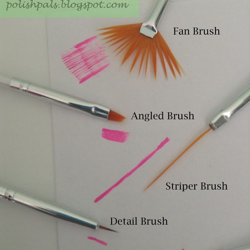 Variety of good nail art brushes showing liner, detail, flat, and fan brushes