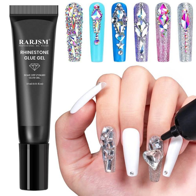 various types of nail art rhinestone glue tubes and bottles