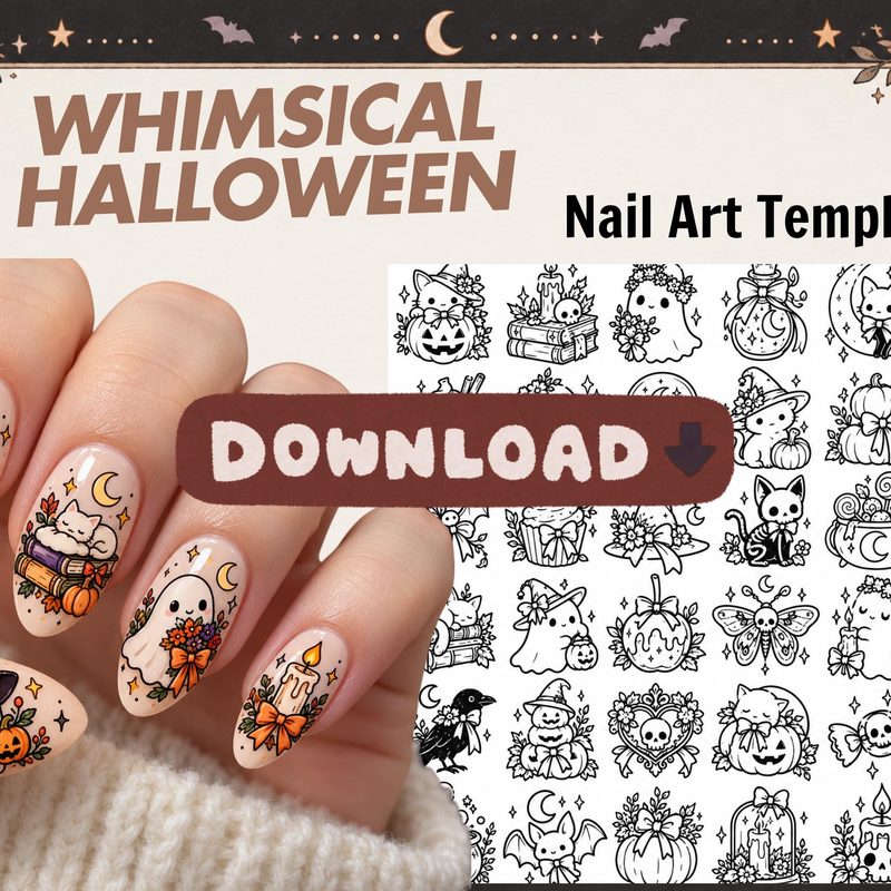 assorted Halloween nail art stickers showcasing various spooky designs