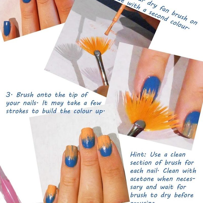 basic fan brush nail art strokes showing gradient and stippling techniques