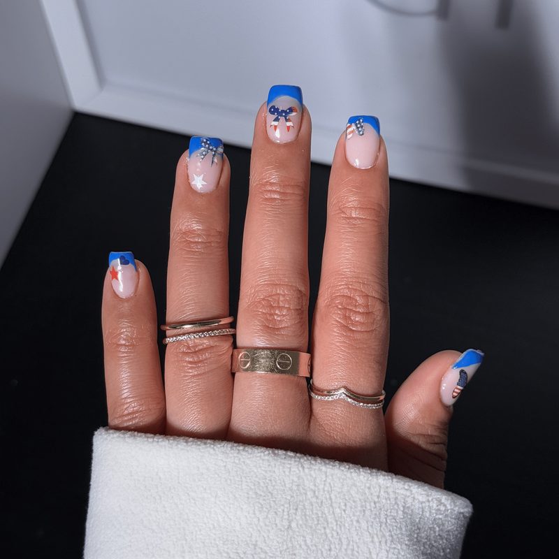 Classic patriotic nail designs incorporating red white and blue on nails