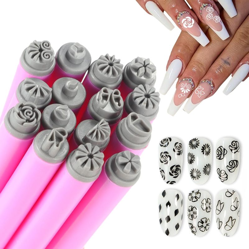 Close-up of a nail art stamping pen showing the silicone tip for precise design transfer