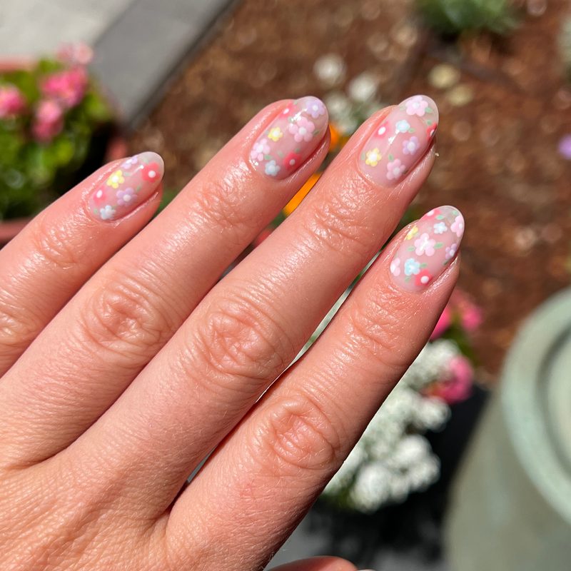 Close-up of gel nail polish nail art showing glossy, long-lasting finish