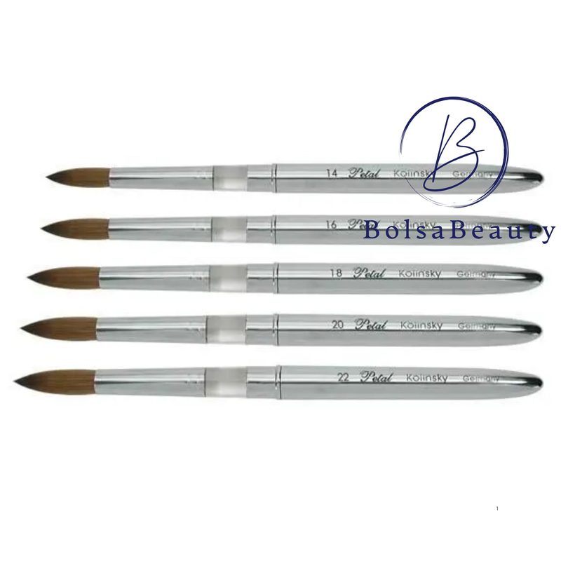 close-up of high-quality Kolinsky nail art brushes used for precision designs