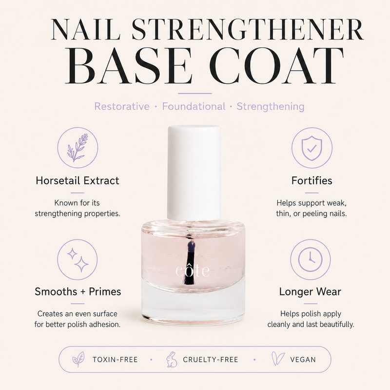 Close-up of polished nails showing smooth base coat application