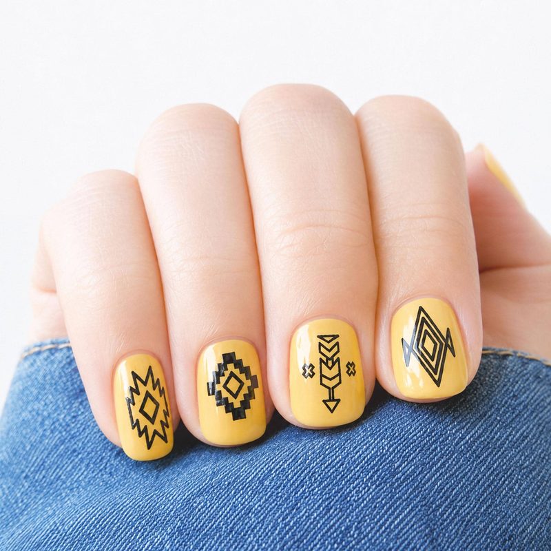 collection of nail art brushes and dotting tools used for tribal nail patterns