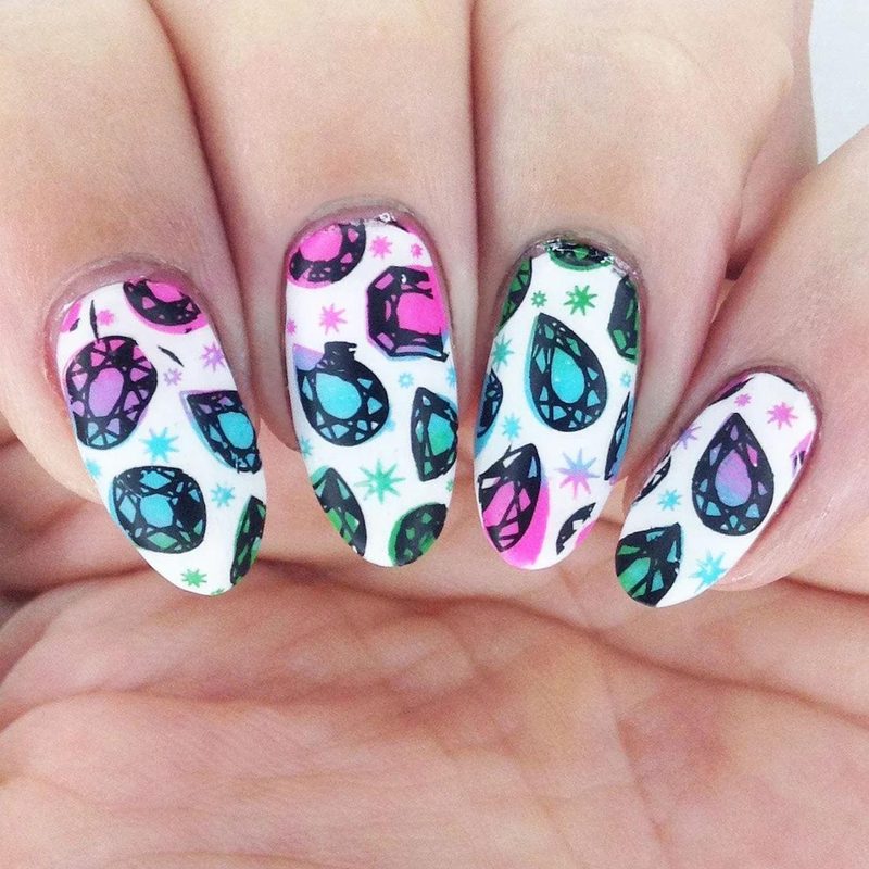 Colorful and creative nail art stamping designs using a stamping pen