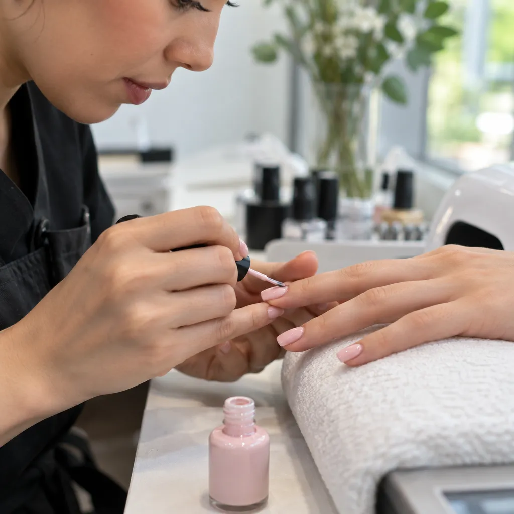 Nail technician provides manicure service with stylish nail polish