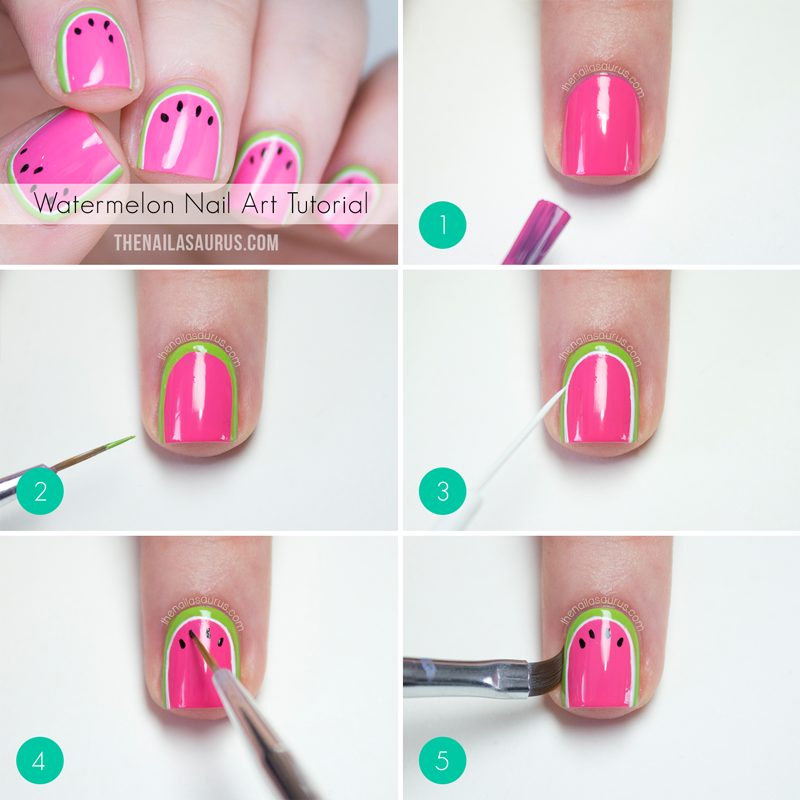 hand demonstrating step by step nail art with nail brushes on a manicure