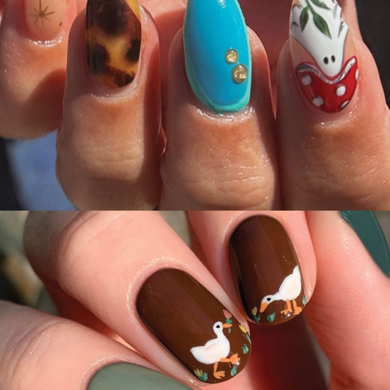 Manicure showing trendy nail colors and finishes for Labor Day
