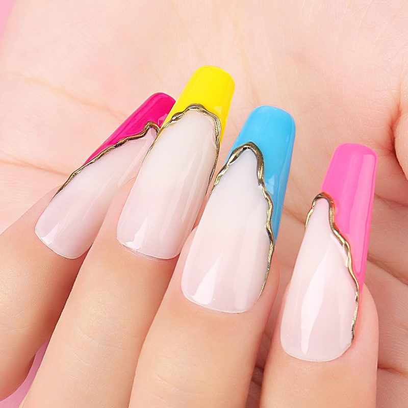 Nail art paint brush applying gel polish design