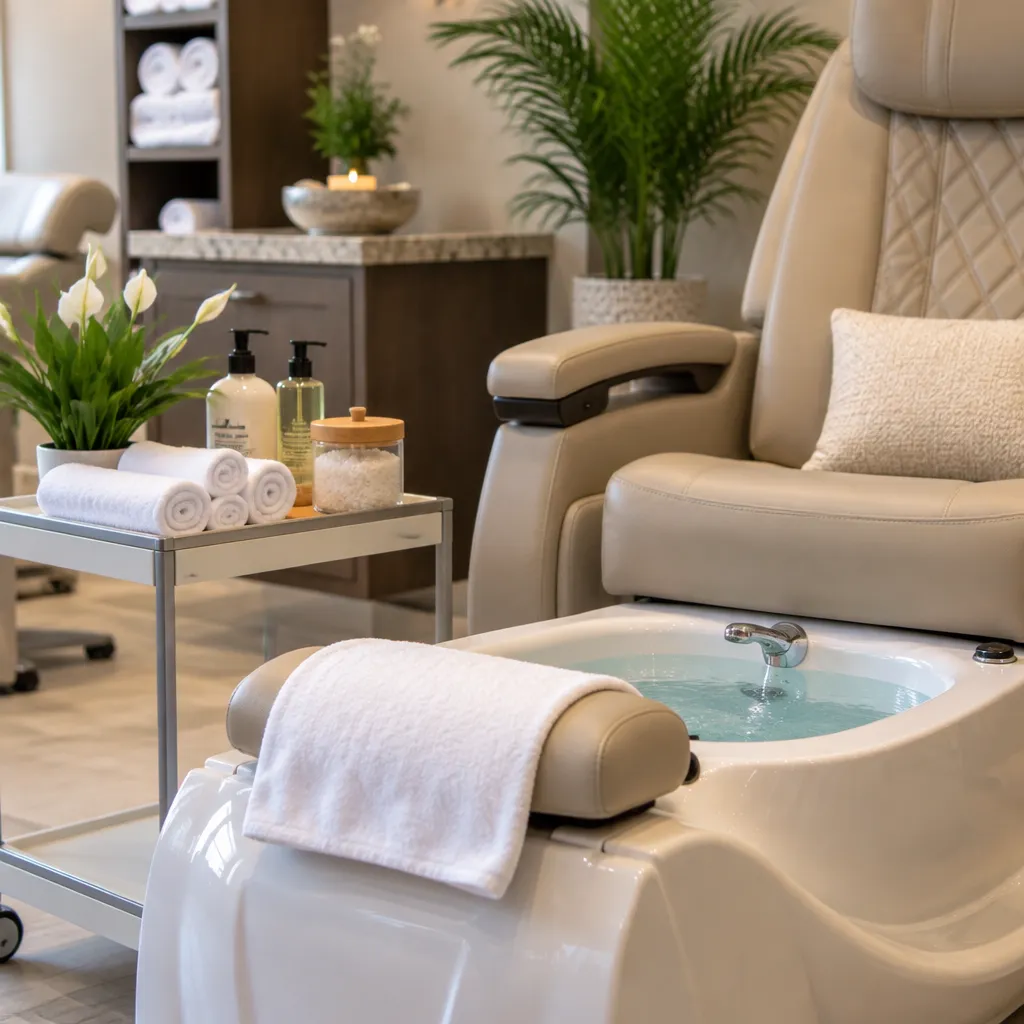Relaxing pedicure station with spa products