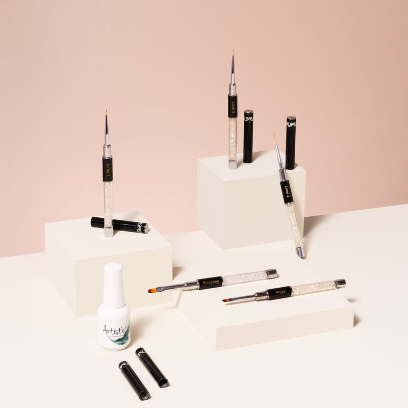 selection of long liner brush and precision nail brush types