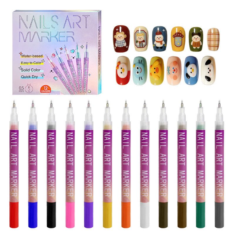 selection of popular nail art marker brands and colorful nail art designs