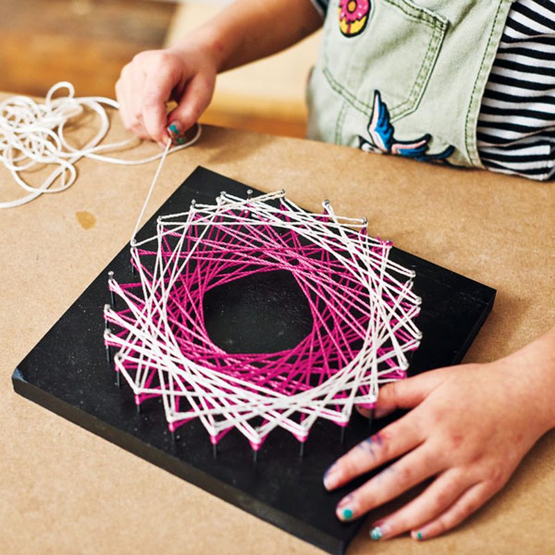 string art with nails and wood