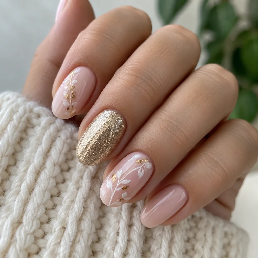 Close-up of manicured nails with creative nail art designs.