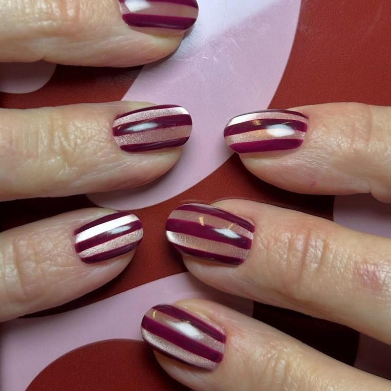trendy nail art designs created with gel paint and nail foil accents