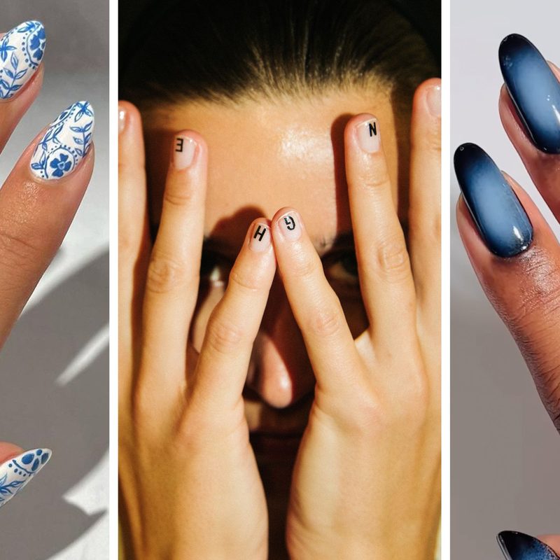 trendy nail art designs featuring fine glitter and ombré effects