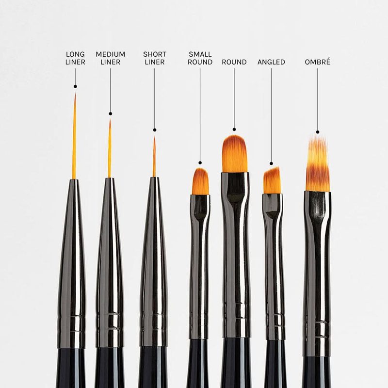various long liner brushes for nail art on display