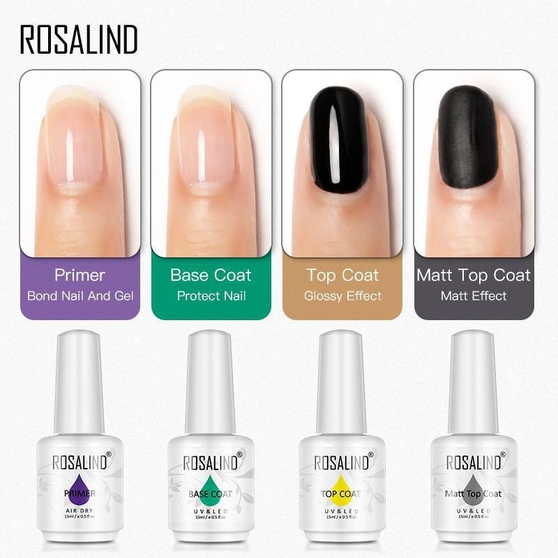 Various nail art base coat bottles with labels for nail care